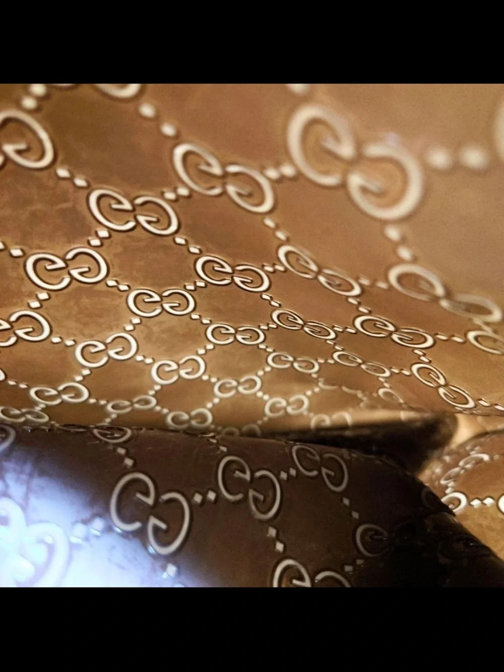 Gucci Brown Patent GG Embossed Cosmetic Pouch with Web Zip Pull